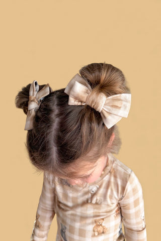 TEDDY CHECK DREAM BOW HAIR CLIPS