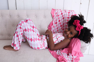 DREAMY PINK CHECKERS DREAM SMOCKED FLARE SET