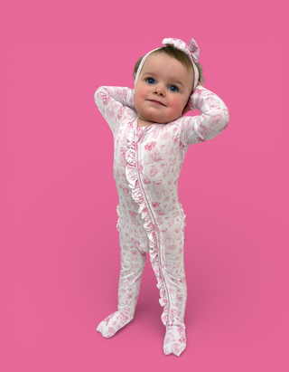 PINK PUPPY TOILE DREAM RUFFLE ROMPER