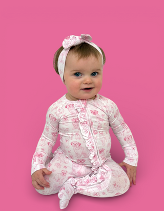 PINK PUPPY TOILE DREAM RUFFLE ROMPER