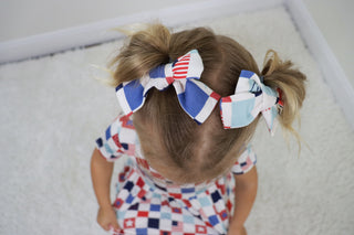 HOME OF THE FREE CHECKERS DREAM BOW HAIR CLIPS