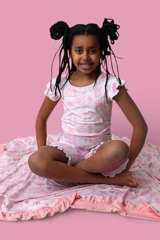 BLUSH BUNNY TOILE DREAM RUFFLE SHORT SET