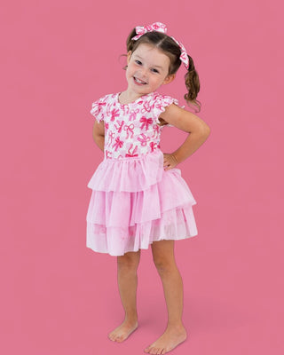 BOW CHECKERED CHARM DREAM CAP SLEEVE TUTU DRESS
