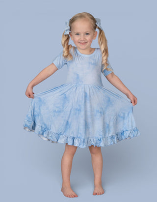 BLUE HAZE DREAM RUFFLE DRESS