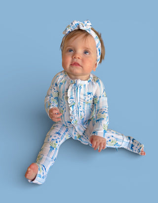 HEIRLOOM BLUE BLOOMS DREAM RUFFLE ROMPER