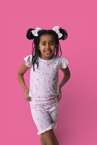 PINK PUPPY TOILE DREAM RUFFLE SHORT SET