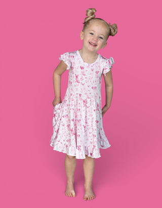 PINK PUPPY TOILE DREAM CAP SLEEVE RUFFLE DRESS