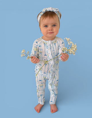 HEIRLOOM BLUE BLOOMS DREAM RUFFLE ROMPER