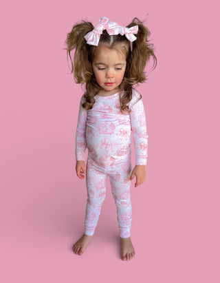 BLUSH BUNNY TOILE DREAM BOW HAIR CLIPS