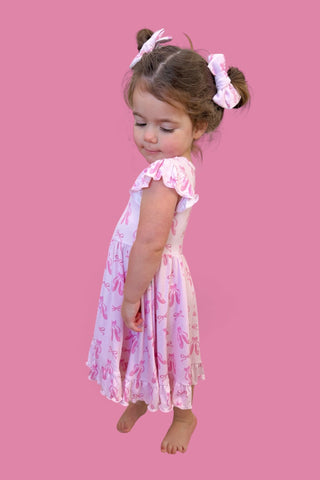 BALLET BOW BLISS DREAM CAP SLEEVE RUFFLE DRESS