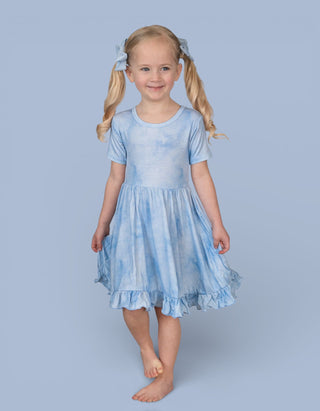 BLUE HAZE DREAM RUFFLE DRESS