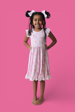 PINK PUPPY TOILE DREAM CAP SLEEVE RUFFLE DRESS