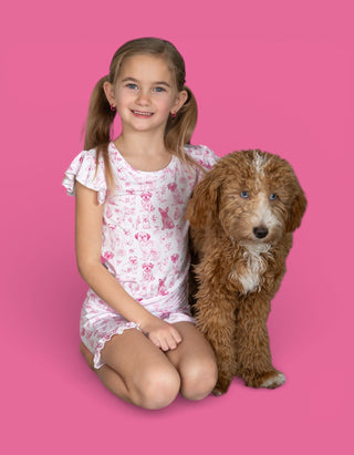 PINK PUPPY TOILE DREAM RUFFLE SHORT SET