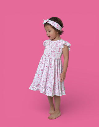 PINK PUPPY TOILE DREAM CAP SLEEVE RUFFLE DRESS