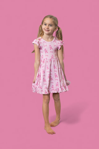 BALLET BOW BLISS DREAM CAP SLEEVE RUFFLE DRESS