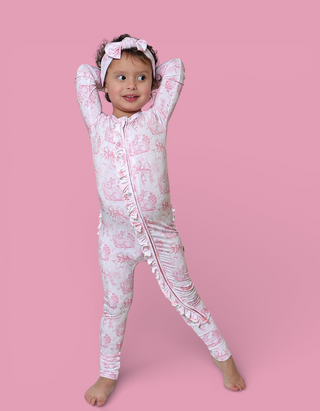 BLUSH BUNNY TOILE DREAM RUFFLE ROMPER
