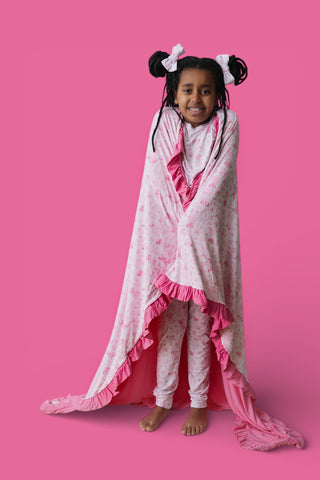 PINK PUPPY TOILE DREAM RUFFLE BLANKET