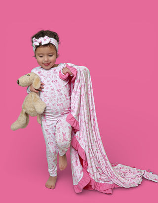 PINK PUPPY TOILE DREAM RUFFLE BLANKET