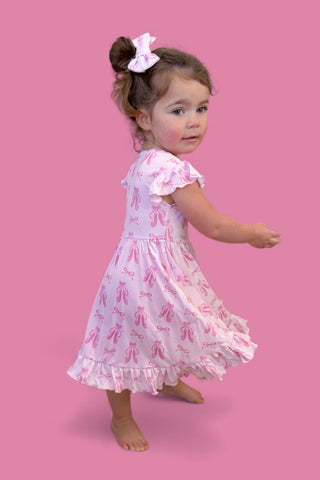 BALLET BOW BLISS DREAM CAP SLEEVE RUFFLE DRESS