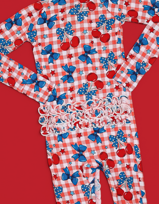 STAR-SPANGLED CHERRIES DREAM RUFFLE ROMPER