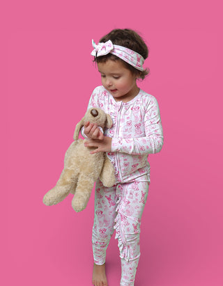 PINK PUPPY TOILE DREAM RUFFLE ROMPER