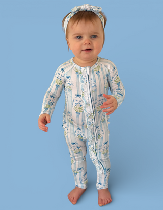 HEIRLOOM BLUE BLOOMS DREAM RUFFLE ROMPER