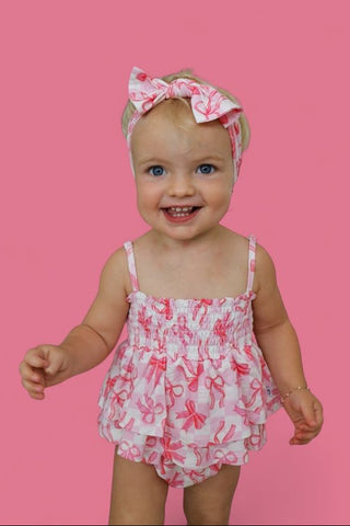 BOW CHECKERED CHARM DREAM SMOCKED TIERED BODYSUIT DRESS