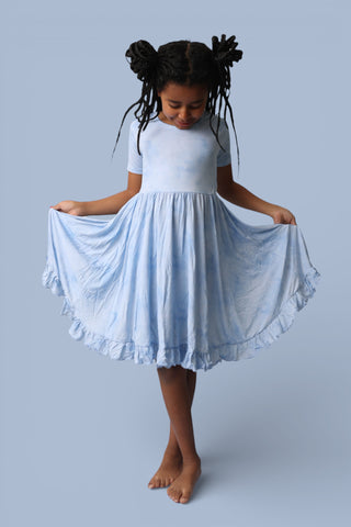 BLUE HAZE DREAM RUFFLE DRESS