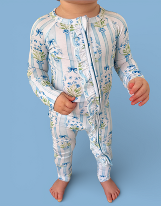 HEIRLOOM BLUE BLOOMS DREAM RUFFLE ROMPER