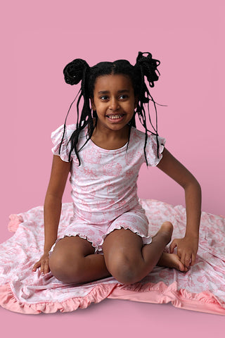 BLUSH BUNNY TOILE DREAM RUFFLE SHORT SET