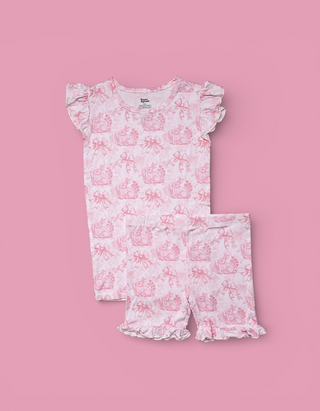 BLUSH BUNNY TOILE DREAM RUFFLE SHORT SET