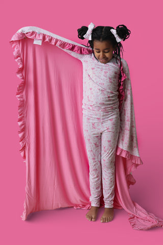 PINK PUPPY TOILE DREAM RUFFLE BLANKET