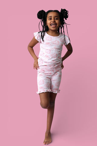 BLUSH BUNNY TOILE DREAM RUFFLE SHORT SET