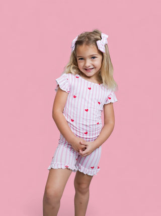 SWEETHEART STRIPES DREAM RUFFLE SHORT SET