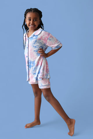 COTTON CANDY TIE DYE DREAM GIRL'S BUTTON DOWN SHORT SET