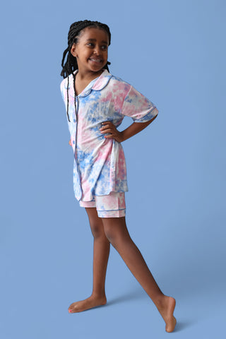 COTTON CANDY TIE DYE DREAM GIRL'S BUTTON DOWN SHORT SET