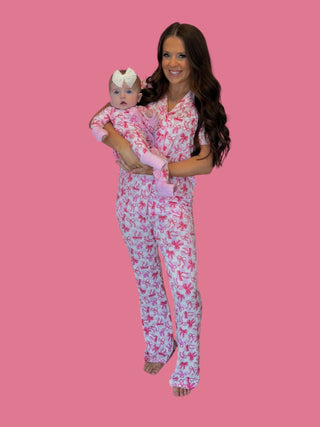 BOW CHECKERED CHARM SHORT SLEEVE WOMEN’S RELAXED FLARE DREAM SET