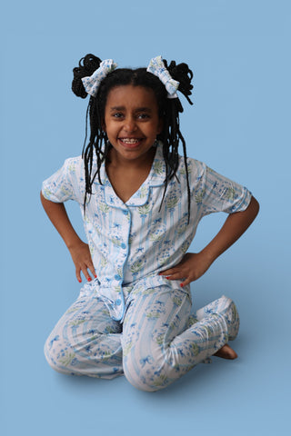 HEIRLOOM BLUE BLOOMS DREAM BOW HAIR CLIPS