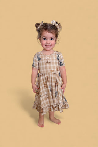 TEDDY CHECK DREAM RUFFLE DRESS