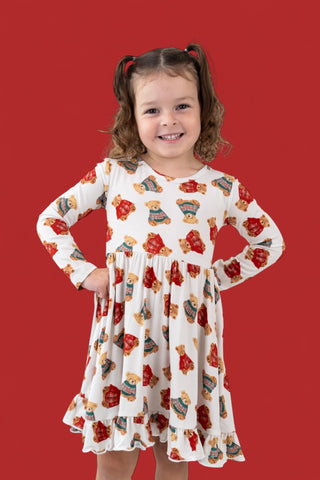 BEAR-Y COZY CHRISTMAS DREAM RUFFLE DRESS