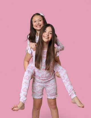 BLUSH BUNNY TOILE DREAM RUFFLE SHORT SET