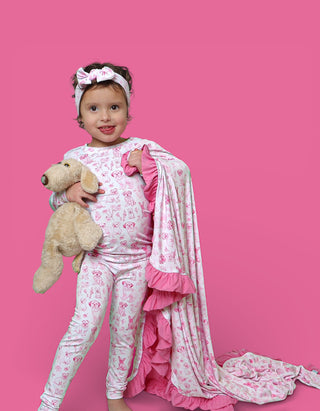 PINK PUPPY TOILE DREAM RUFFLE BLANKET
