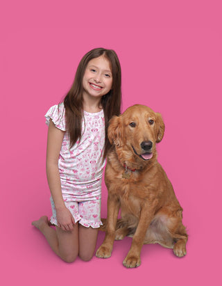 PINK PUPPY TOILE DREAM RUFFLE SHORT SET