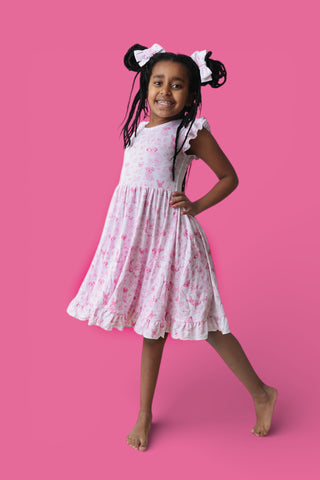 PINK PUPPY TOILE DREAM CAP SLEEVE RUFFLE DRESS