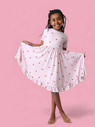 SWEETHEART STRIPES DREAM RUFFLE DRESS